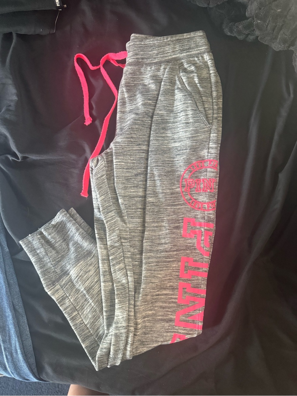 Victoria's Secret Gray Heather Joggers with Hot Pink Logo